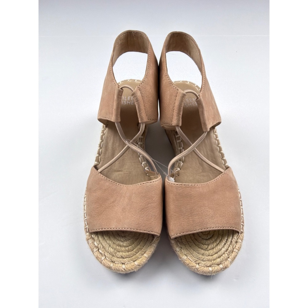 Eileen Fisher Tan Leather Espadrille Wedge Sandals Laceโ Up Ghillie Womens 5.5